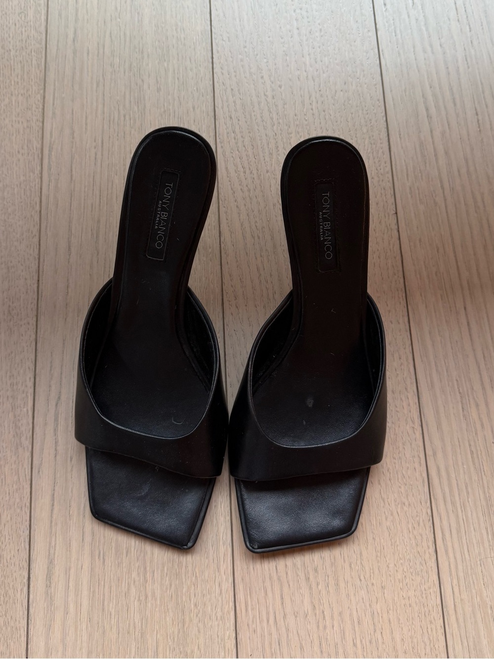 Tony Bianco Black Square-Toe Slide Mules
